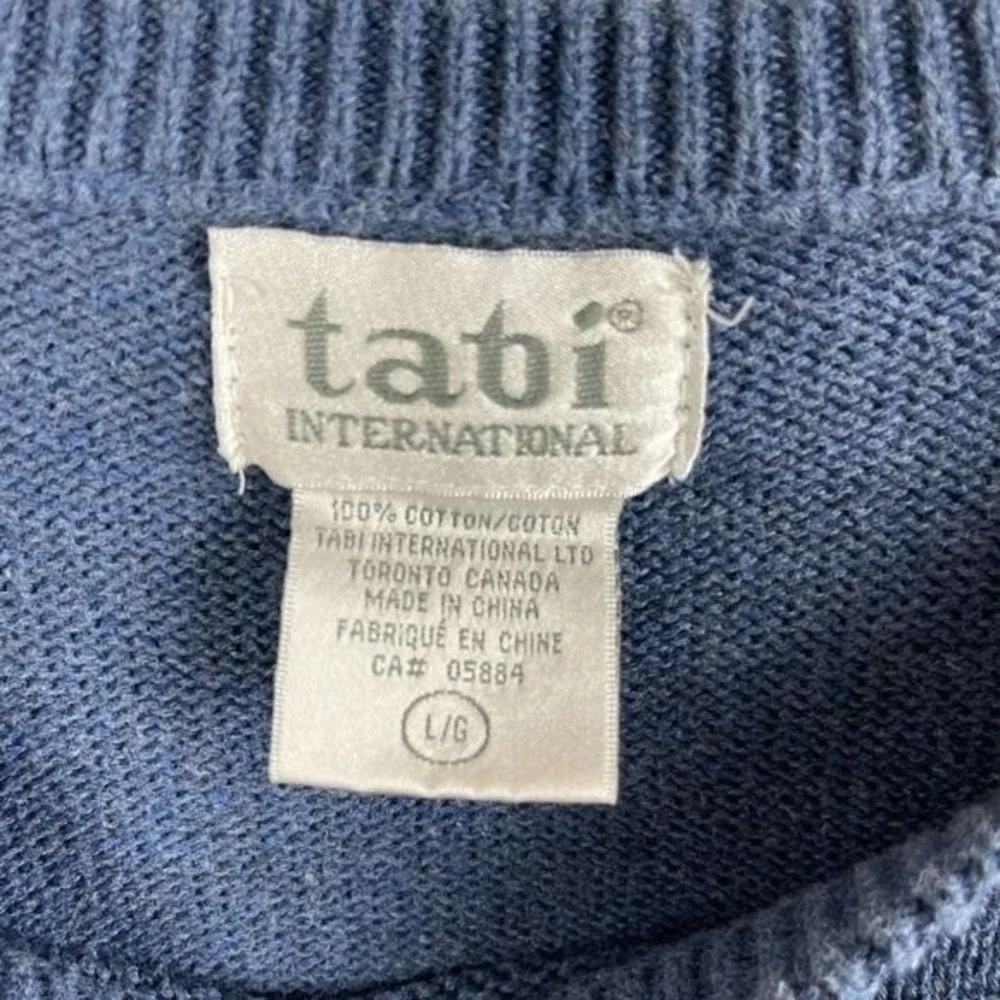Tabi International Men Blue Crewneck Pullover Cotton Ramie Knit Sweater Size L